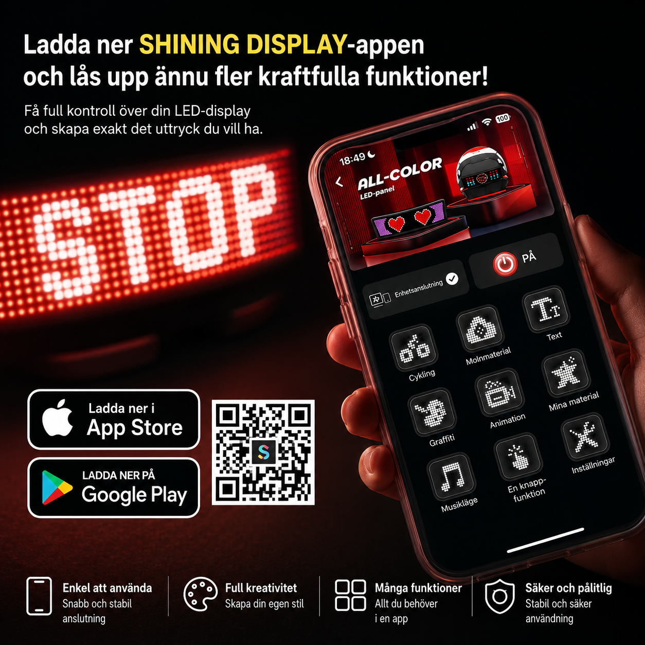 RideGlow™ LED-hjelmdisplay