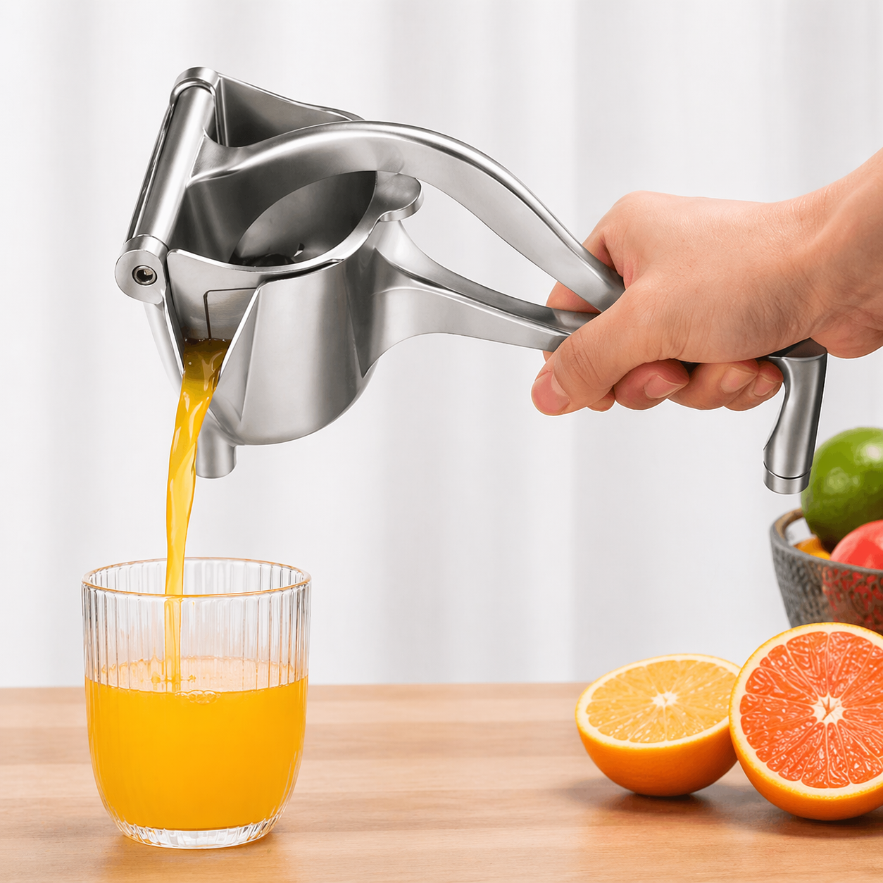 Manuell juicepresse i rustfritt stål