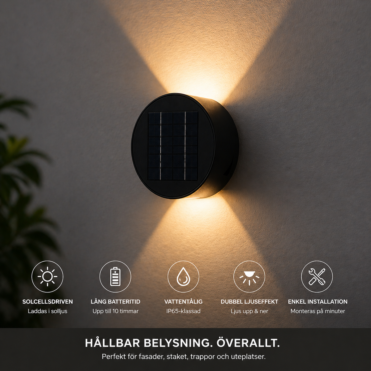 Solkrets | Solcelledrevet vegglampe med 360° rotasjon (2-pakning)