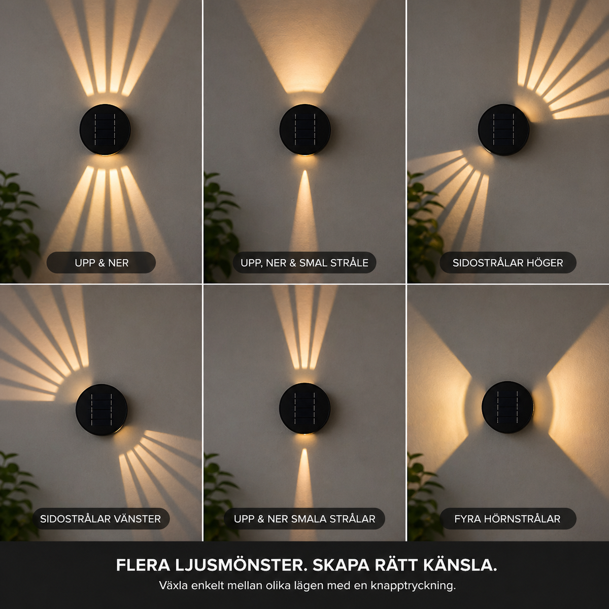 Solkrets | Solcelledrevet vegglampe med 360° rotasjon (2-pakning)