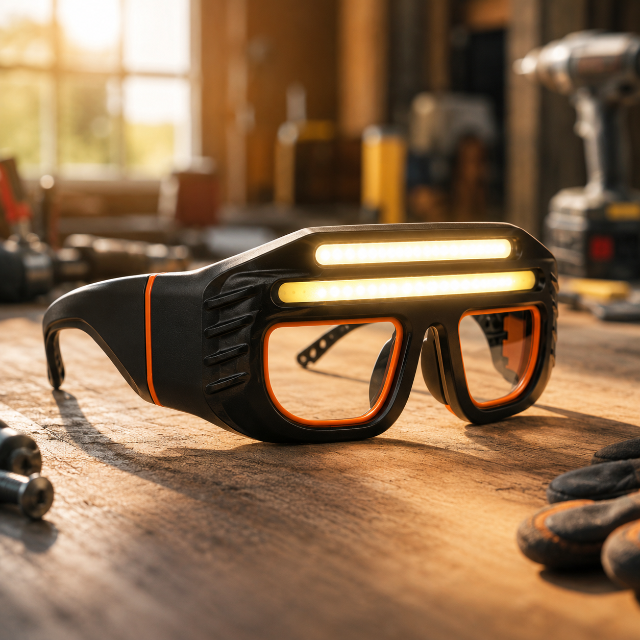 Arbeidsbriller med LED-lys for verksted og reparasjoner