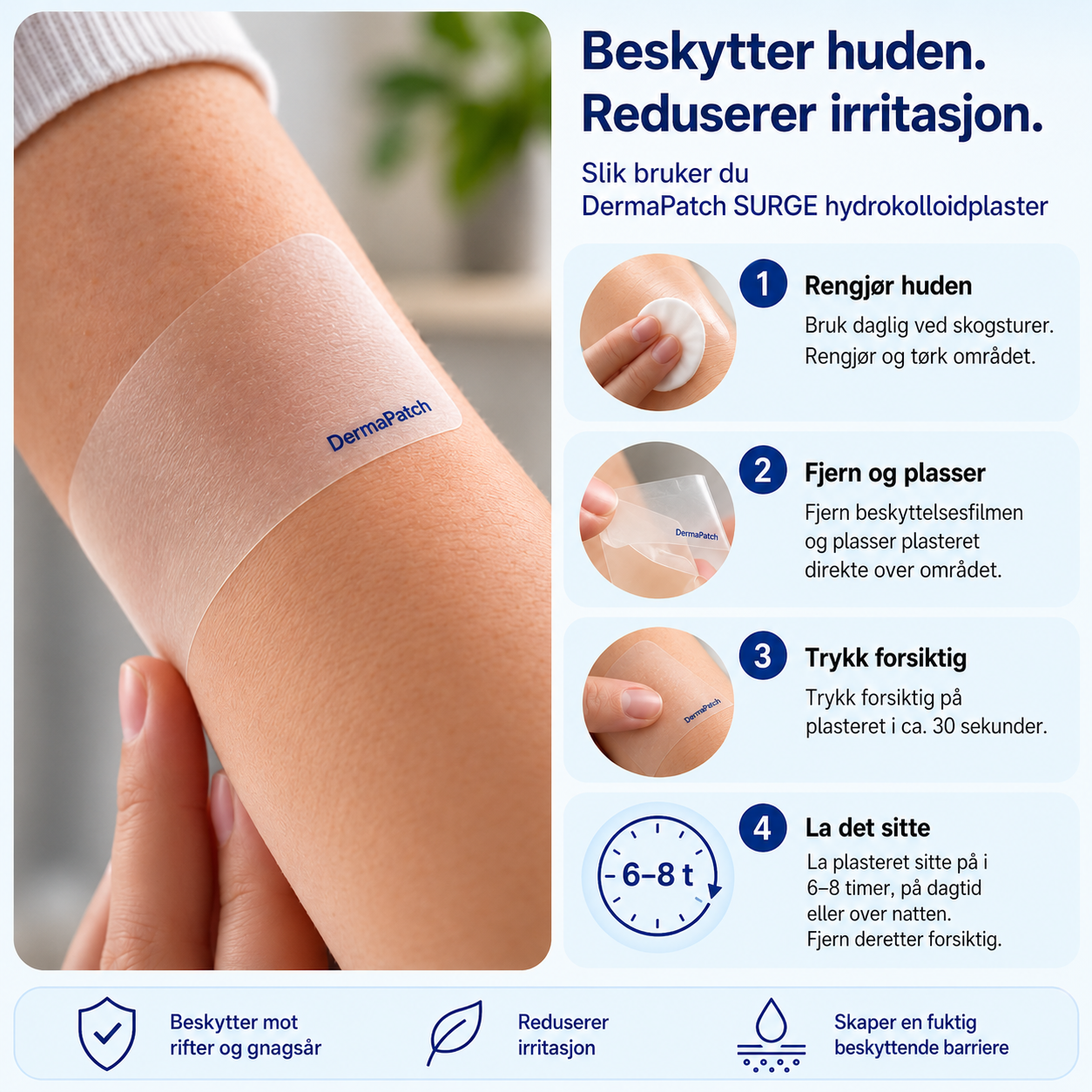 Transparent hudplaster for tørr og eksemutsatt hud