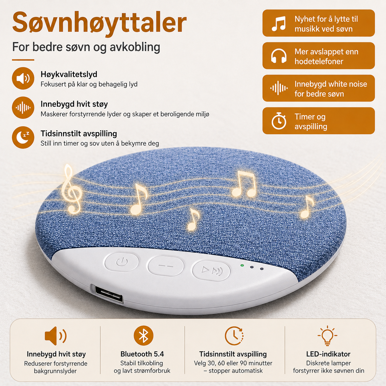 Mini søvnhøyttaler med Bluetooth og naturlyder