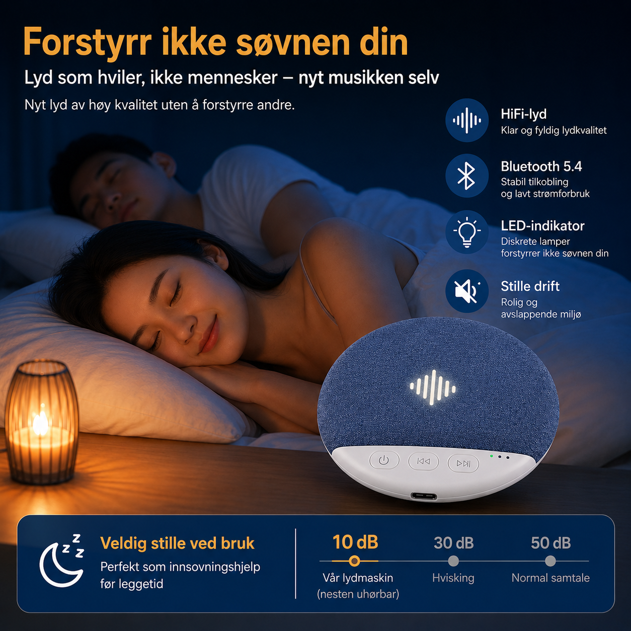 Mini søvnhøyttaler med Bluetooth og naturlyder