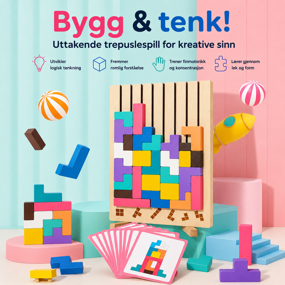 Logikkpuslespill med byggeklosser for barn