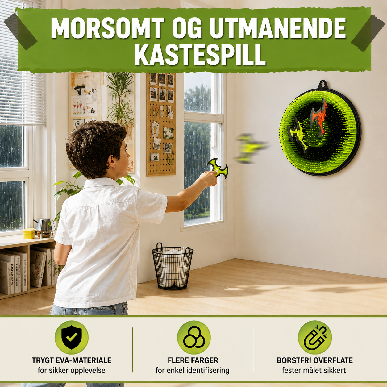 Kastespill med målskive og myke kasteøkser