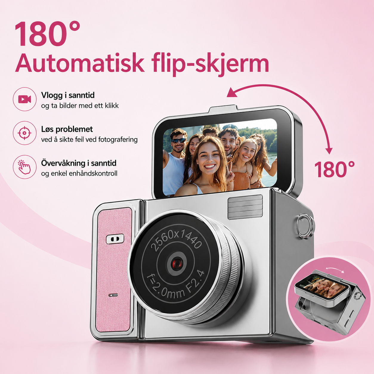 Mini nøkkelringkamera med 1080p-video og flip-skjerm
