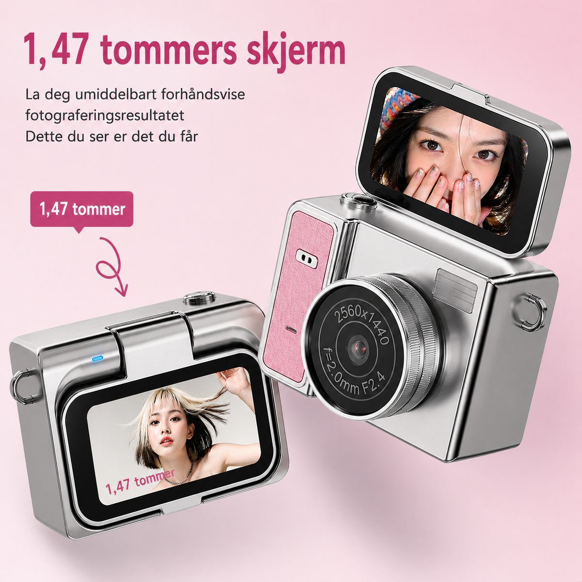 Mini nøkkelringkamera med 1080p-video og flip-skjerm
