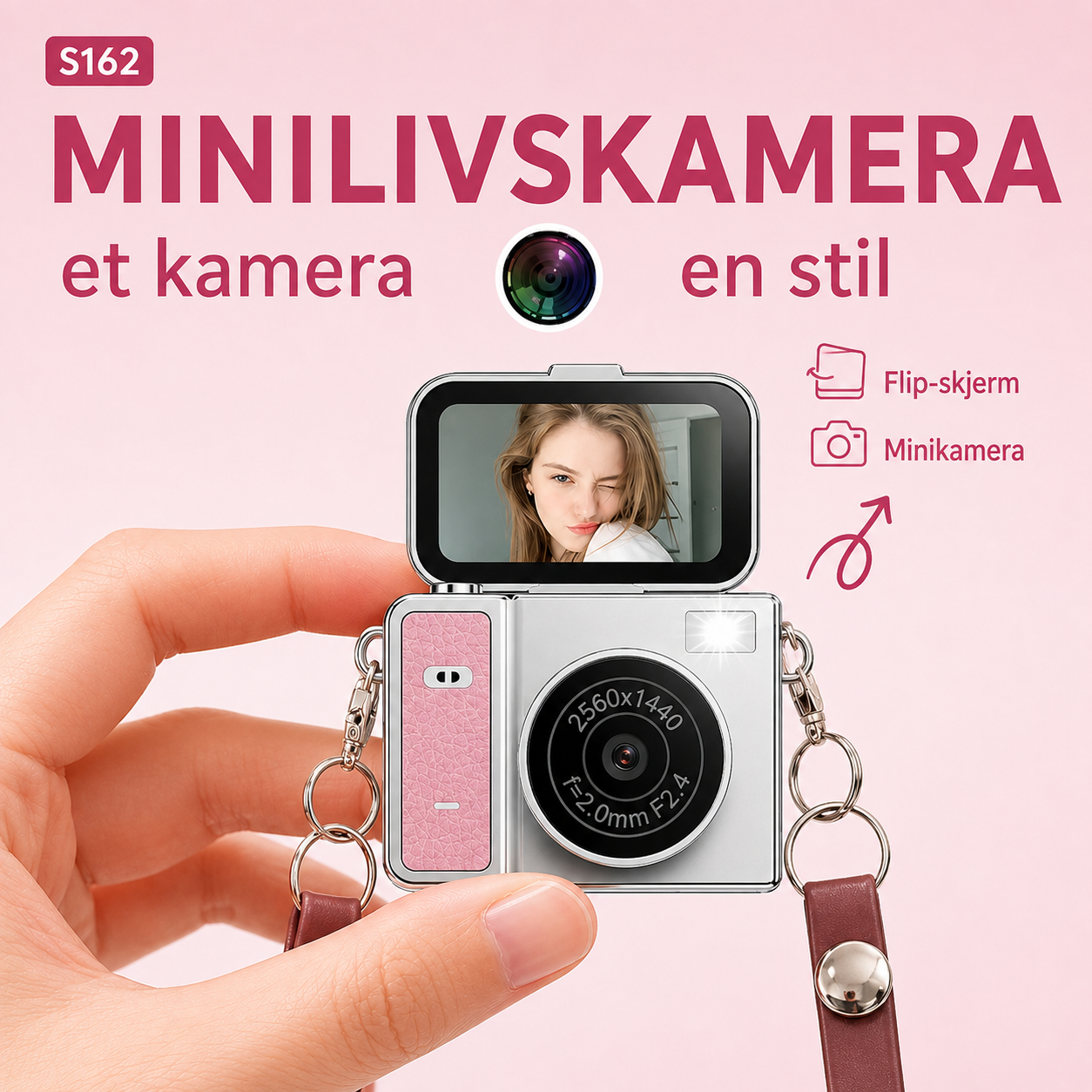 Mini nøkkelringkamera med 1080p-video og flip-skjerm