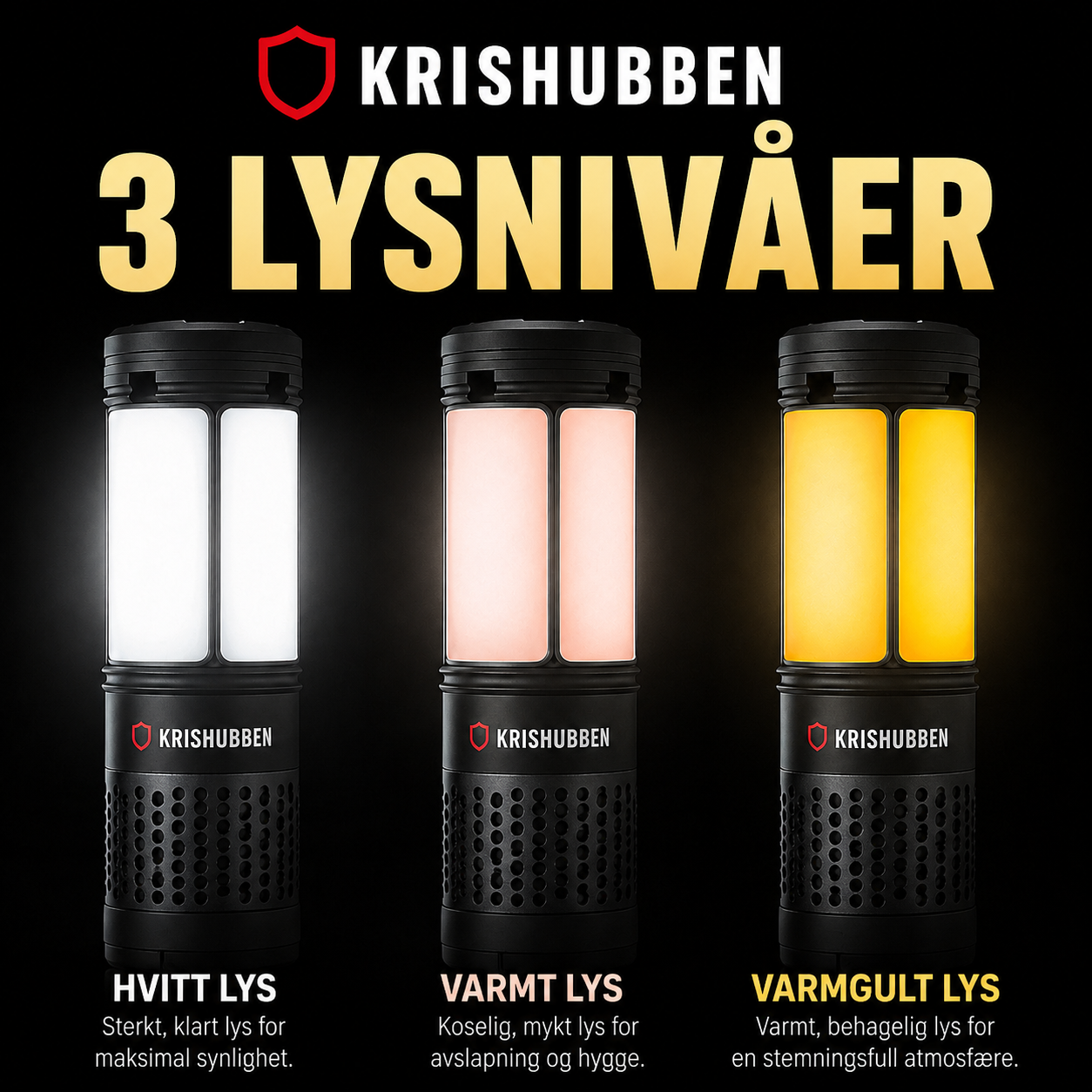 Oppladbar campinglampe med powerbank og lommelykt