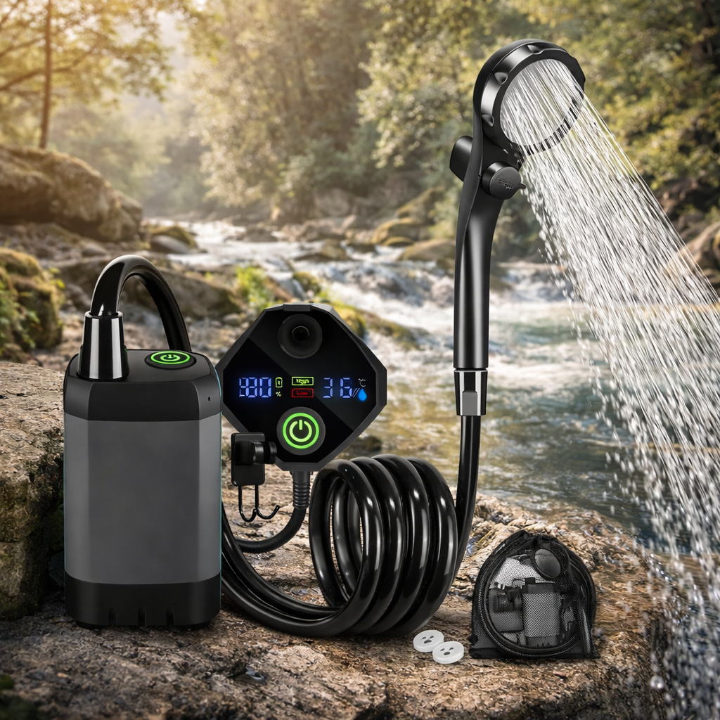 Portabel batteridrevet utedusj med 6000 mAh batteri