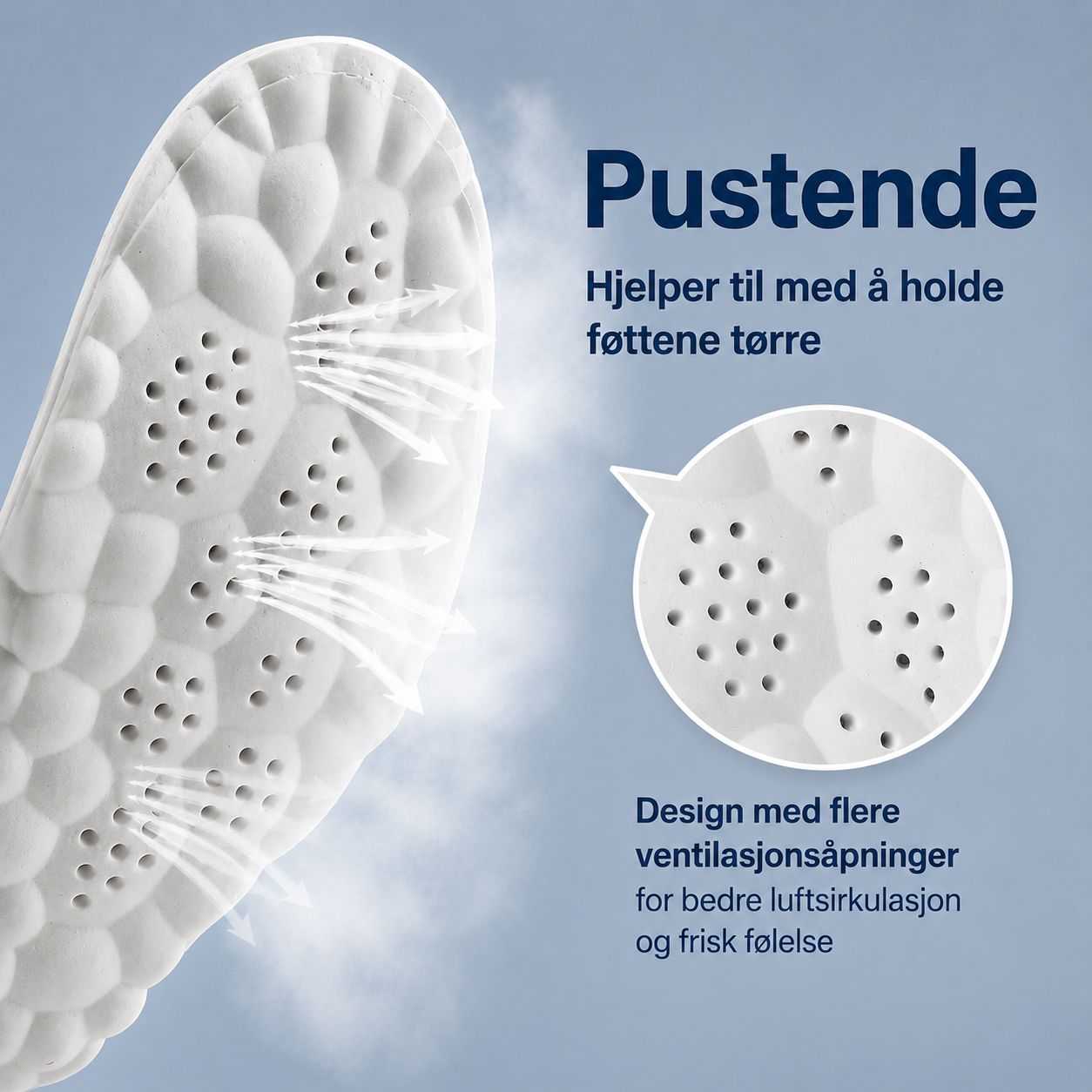 Støtdempende innleggssåler med fotbuestøtte