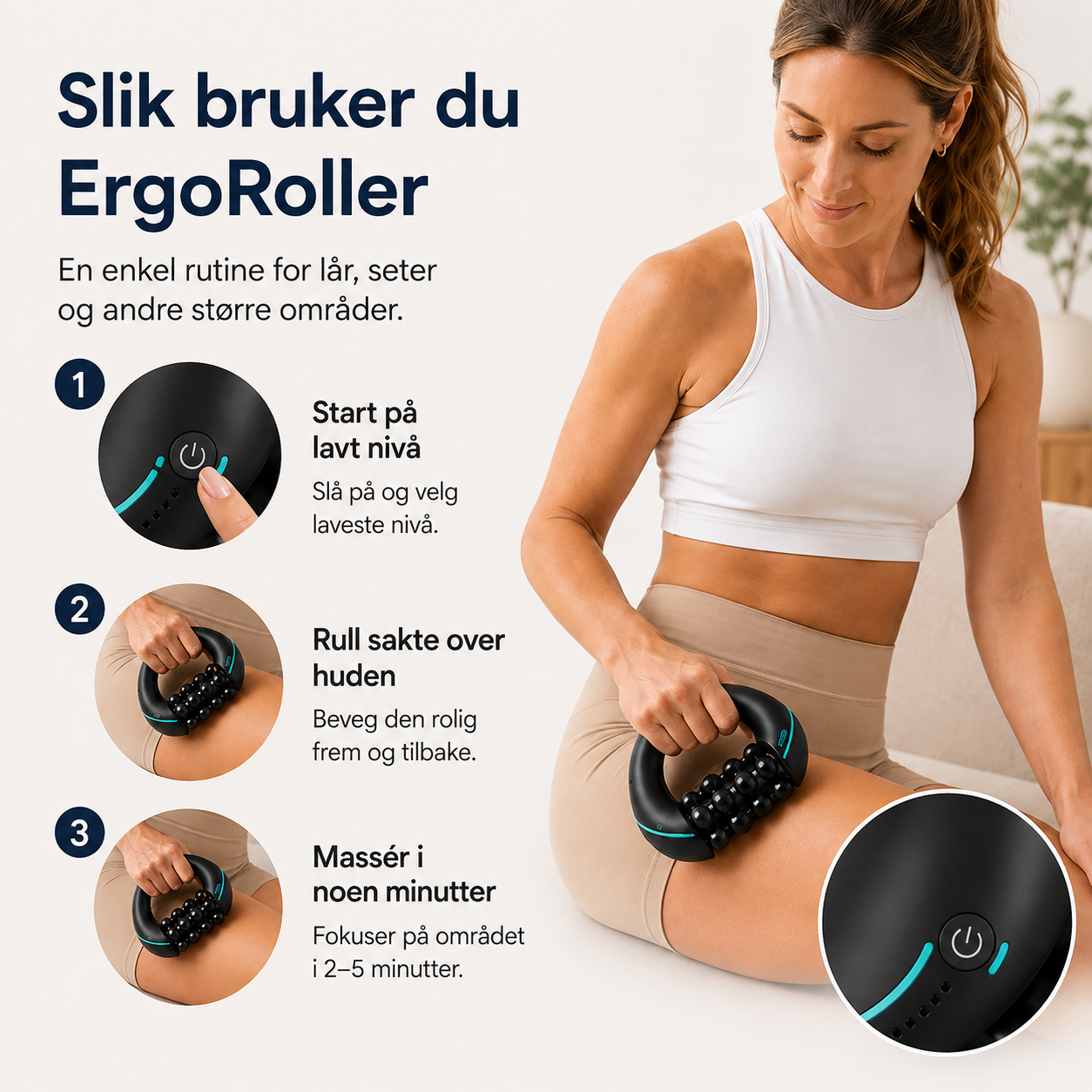Elektrisk massasjerulle med vibrasjon for kropp og muskler