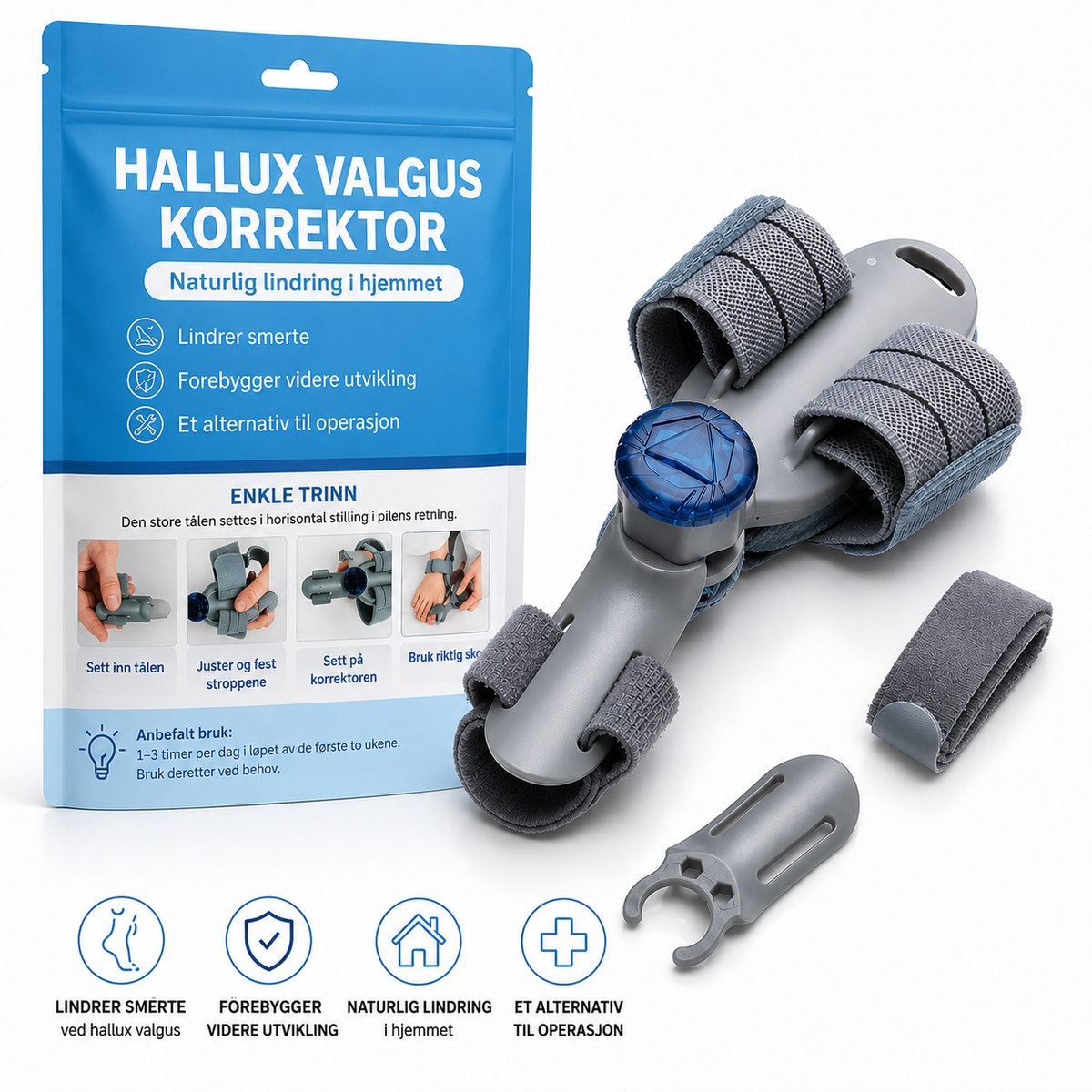 Tåskiller og fotstøtte for hallux valgus