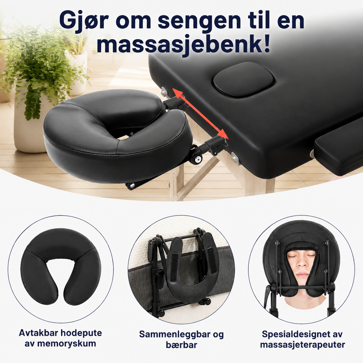 Massasjehodestøtte med memory foam for seng og hjemmebruk