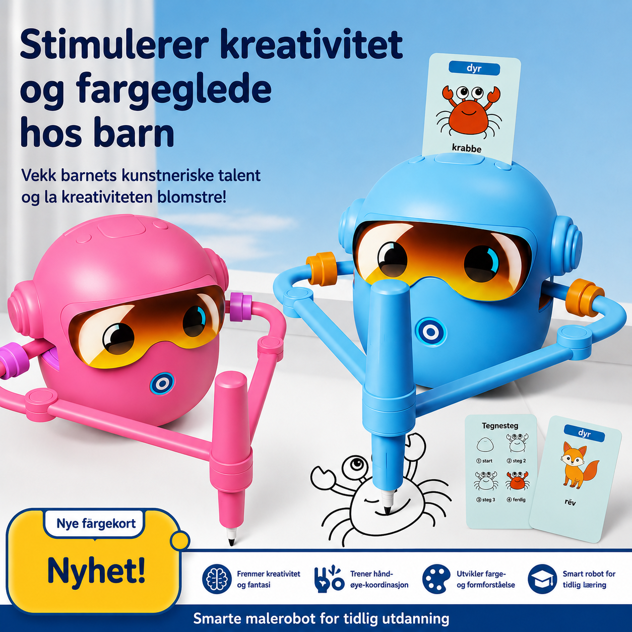 Interaktiv tegnerobot for barn – lær å tegne steg for steg