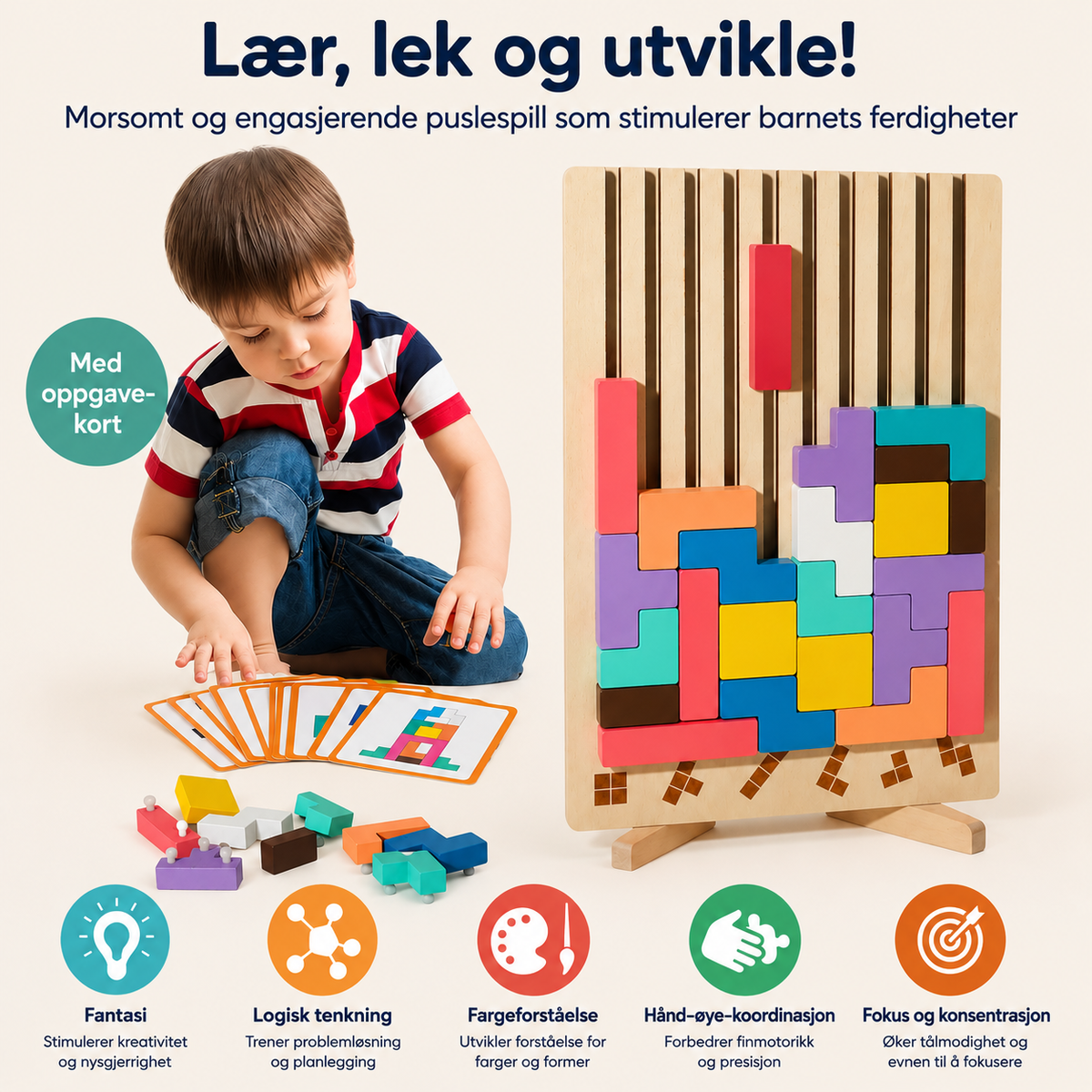 Logikkpuslespill med byggeklosser for barn