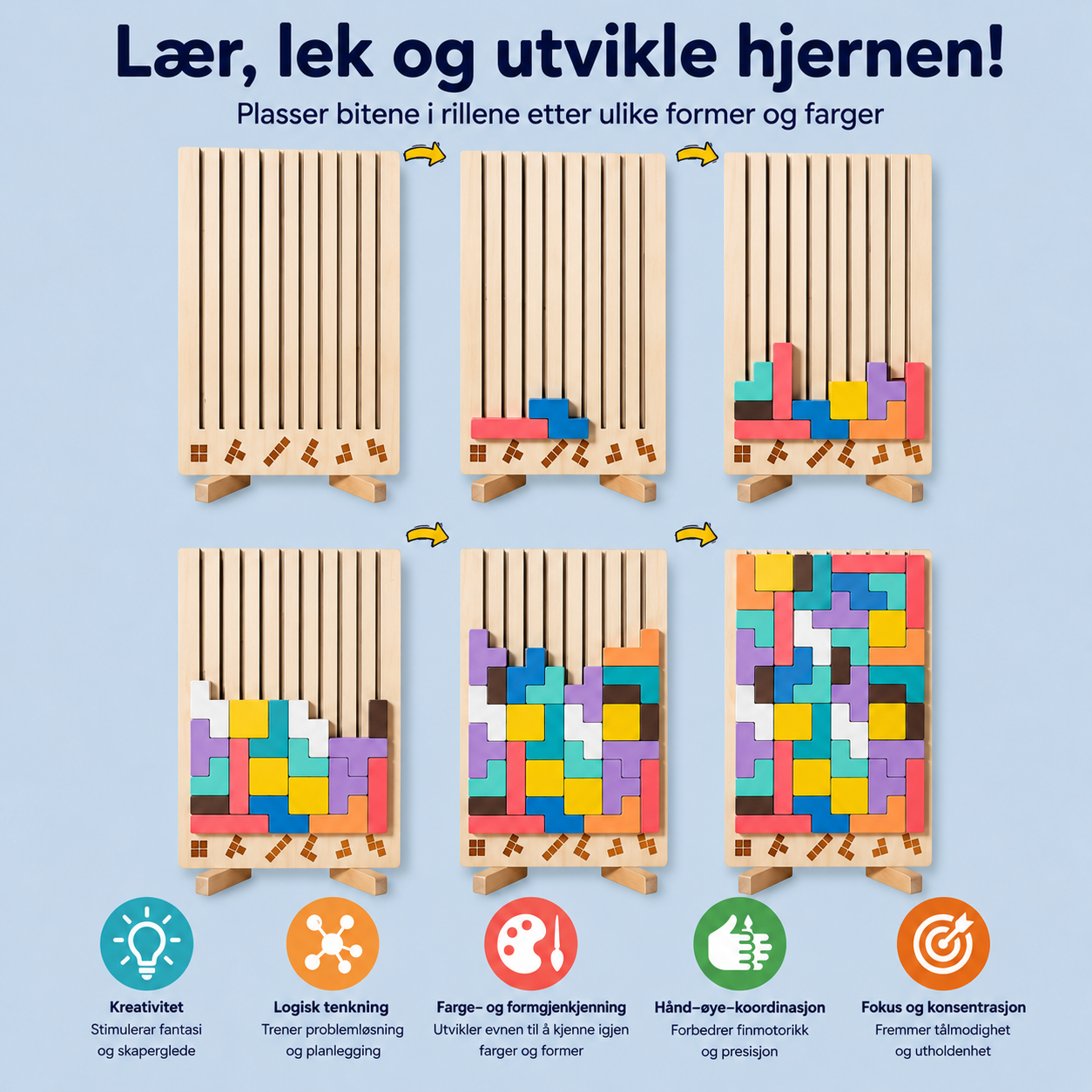 Logikkpuslespill med byggeklosser for barn