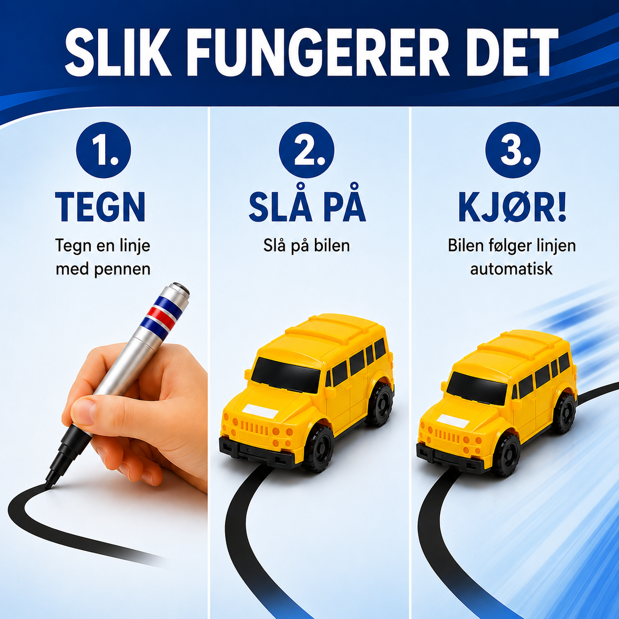 Tegnebil for barn – følger linjene du tegner