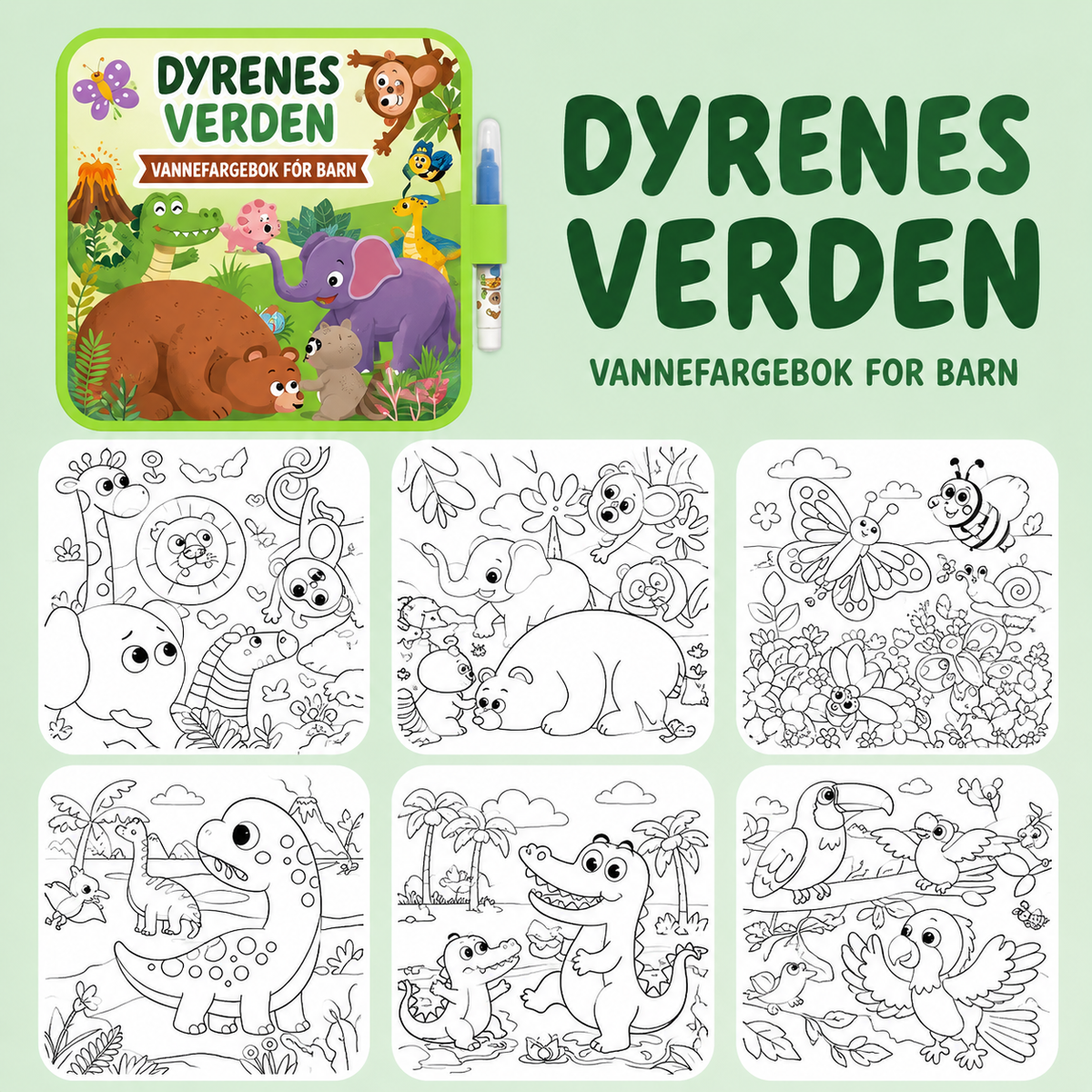 Gjenbrukbar vannmalebok for barn med vannpenn
