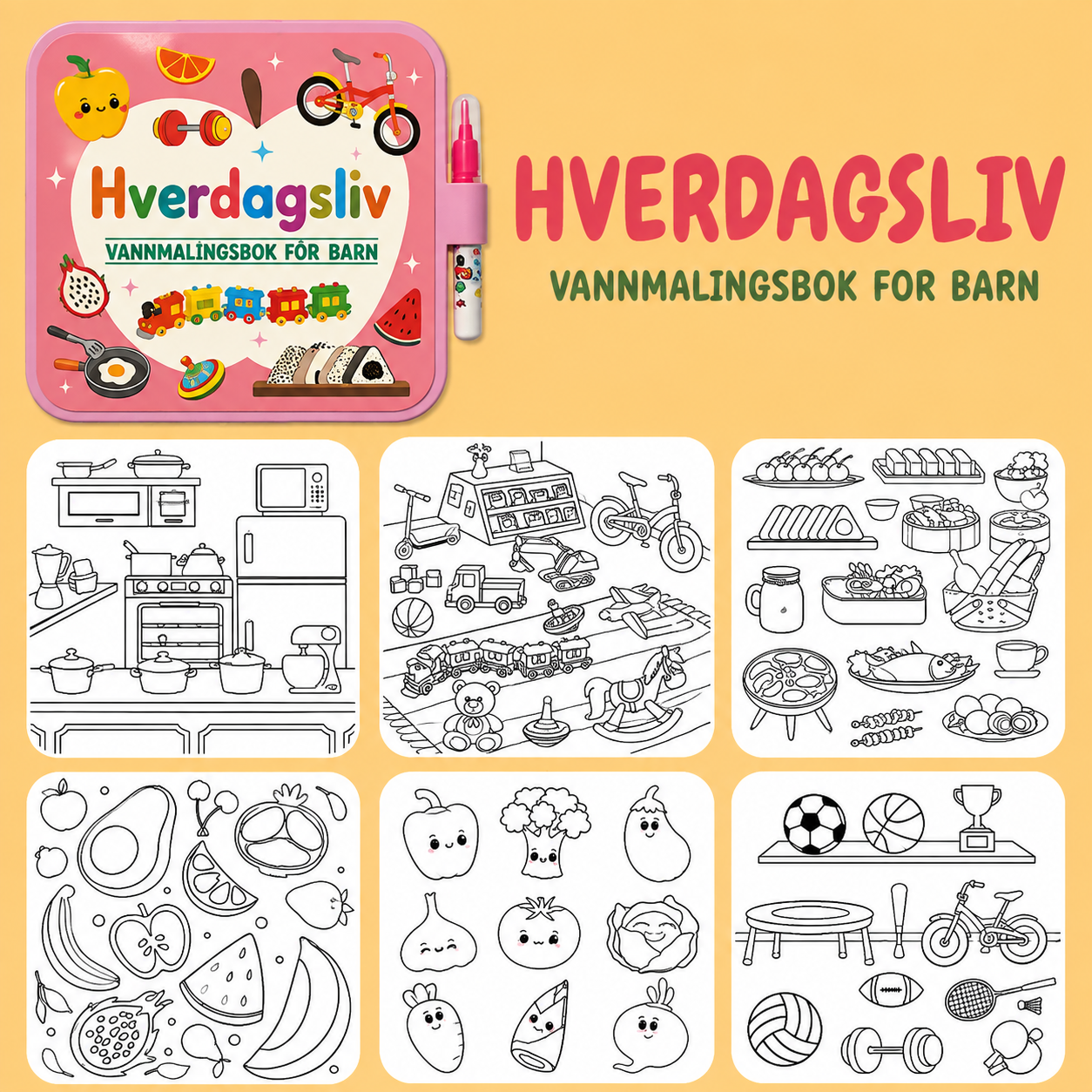 Gjenbrukbar vannmalebok for barn med vannpenn