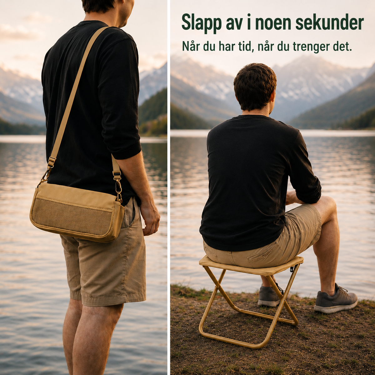 Sammenleggbar campingkrakk med bæreveske
