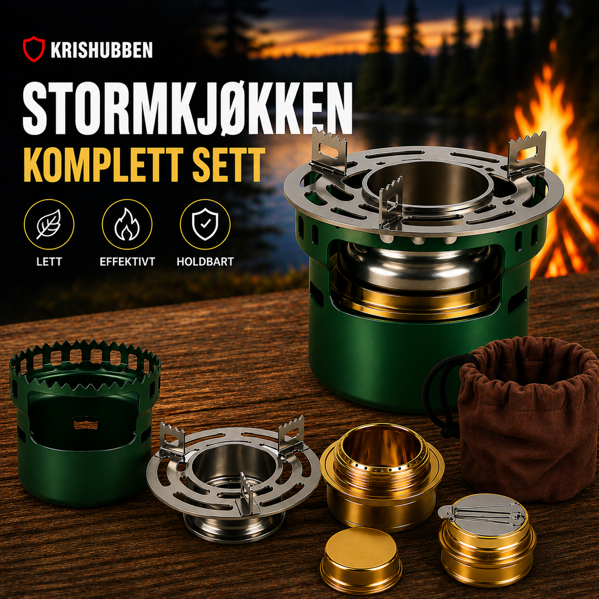 Kompakt stormkjøkken med spritbrenner for camping og friluftsliv