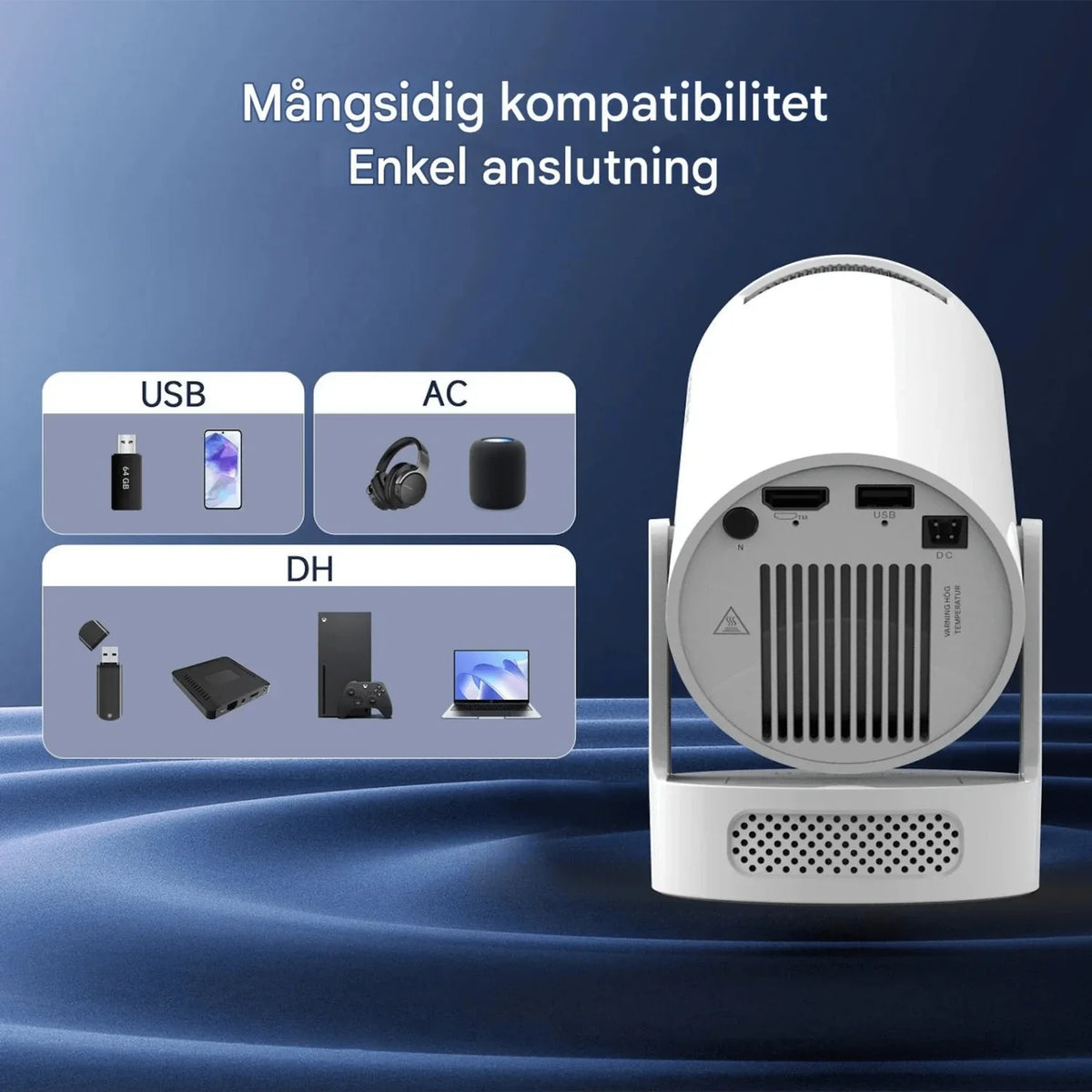 Portabel smartprojektor med WiFi, Bluetooth og Android