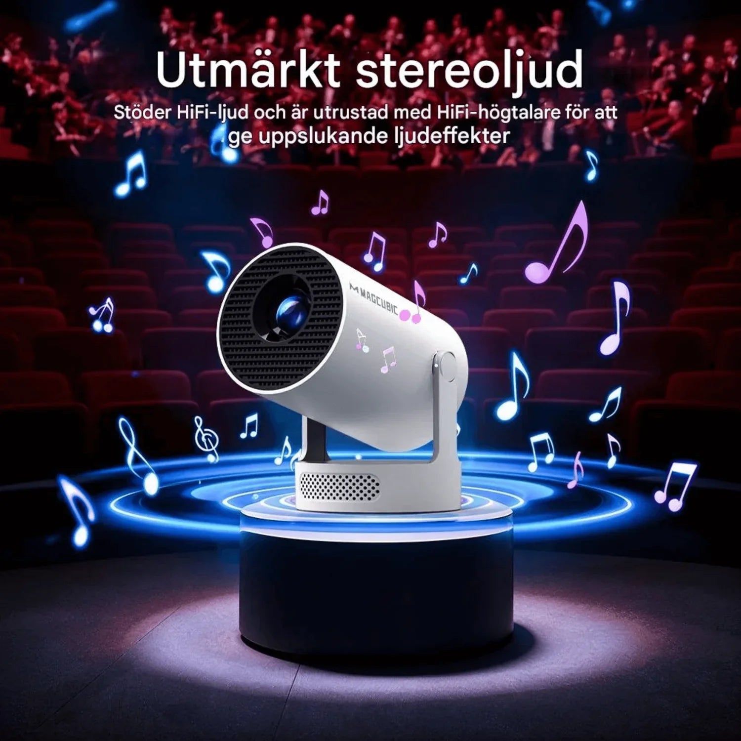 Portabel smartprojektor med WiFi, Bluetooth og Android